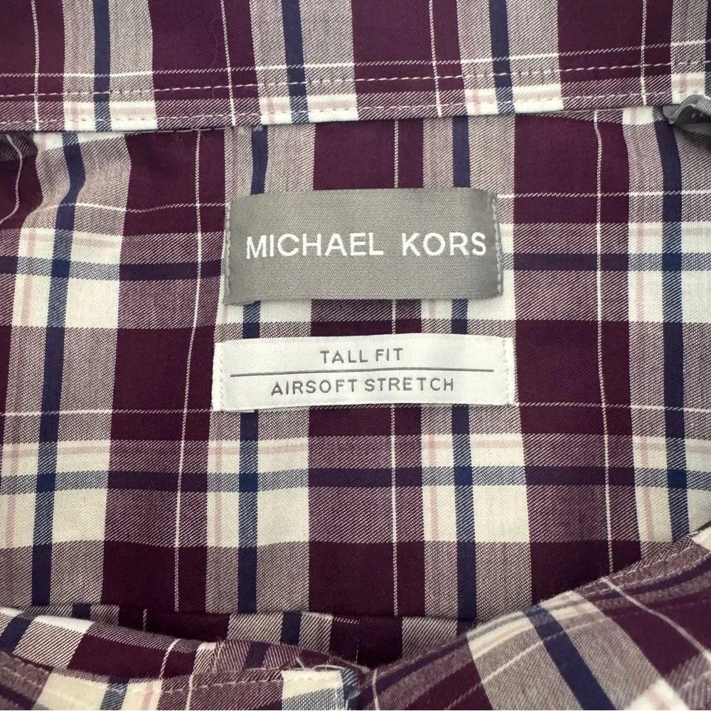 Michael Kors Tall Fit Airsoft Stretch Plaid Button Down Shirt 18 1/2 36/37 - Picture 8 of 9